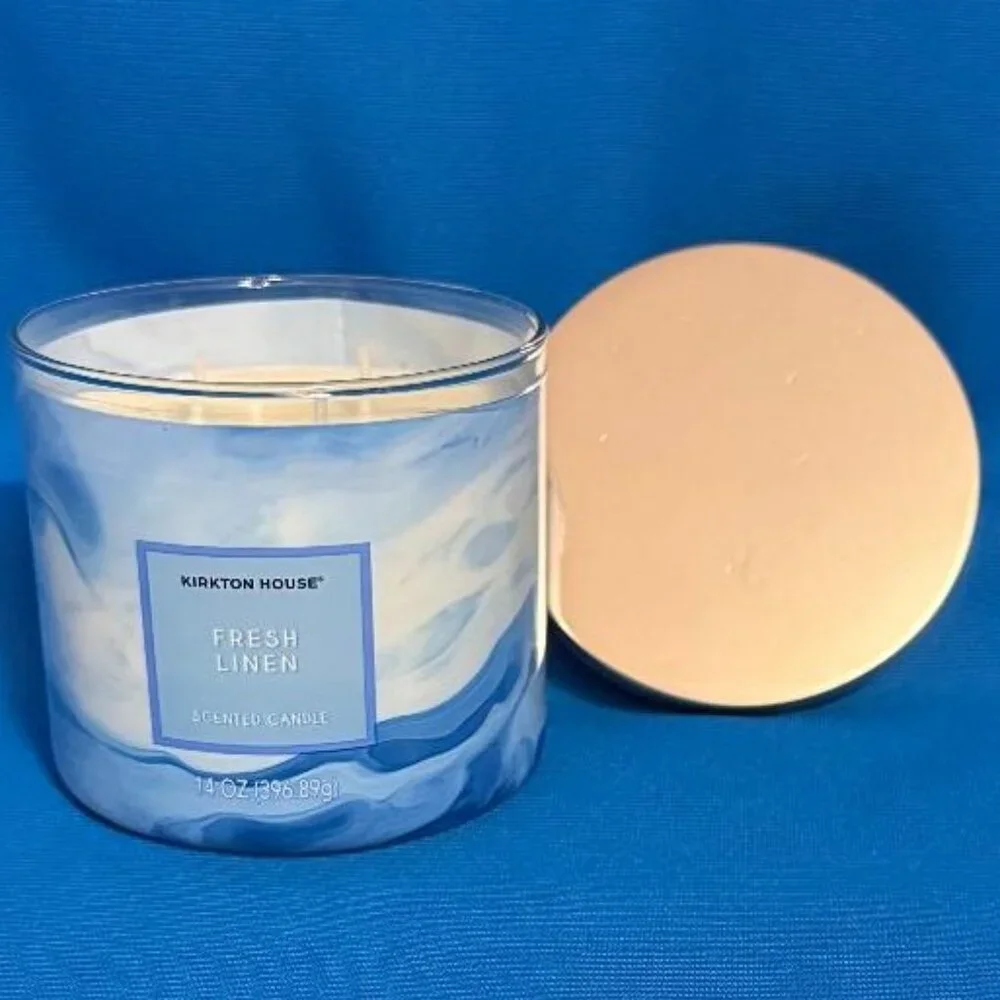 BRAND NEW ~ FRESH LINEN SCENTED CANDLE ~ 3 WICK ~ 14 OZ / 14 OUNCES SIZE
